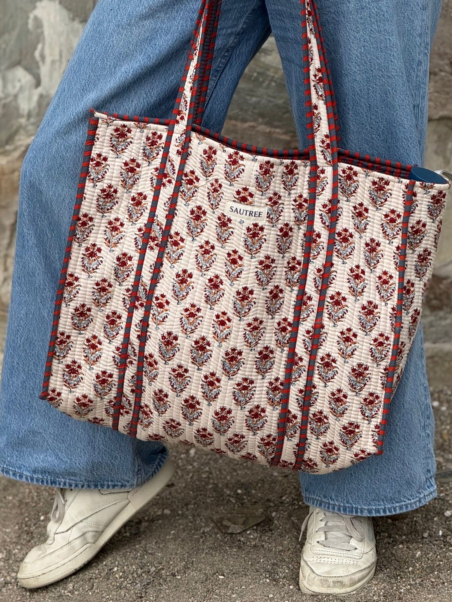 Red Buta Quilted Tote Bag