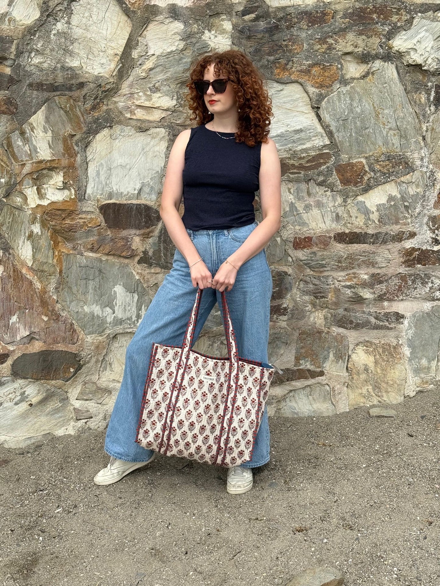 Red Buta Quilted Tote Bag