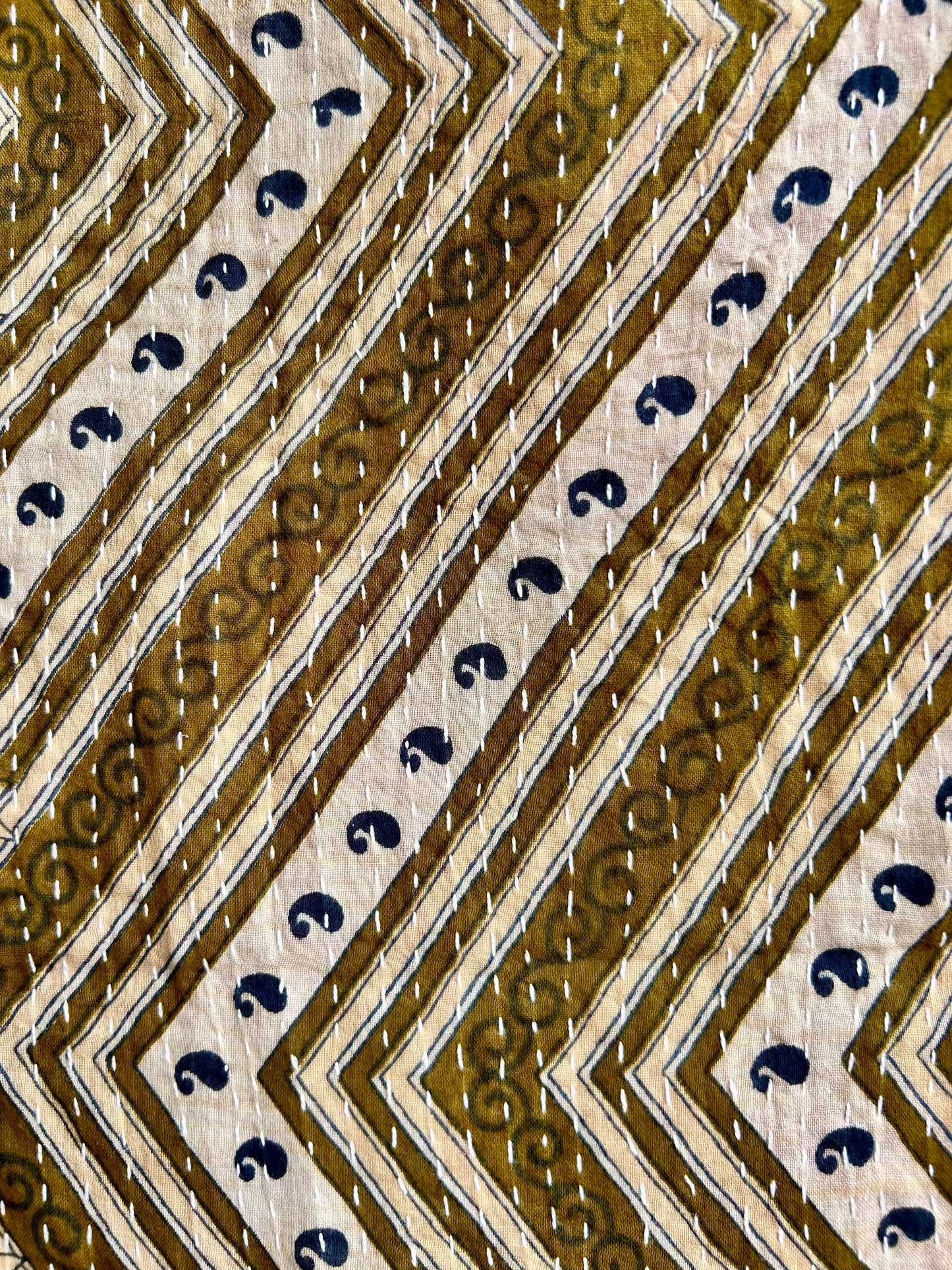 Olive-Pink Cotton Kantha Scarf