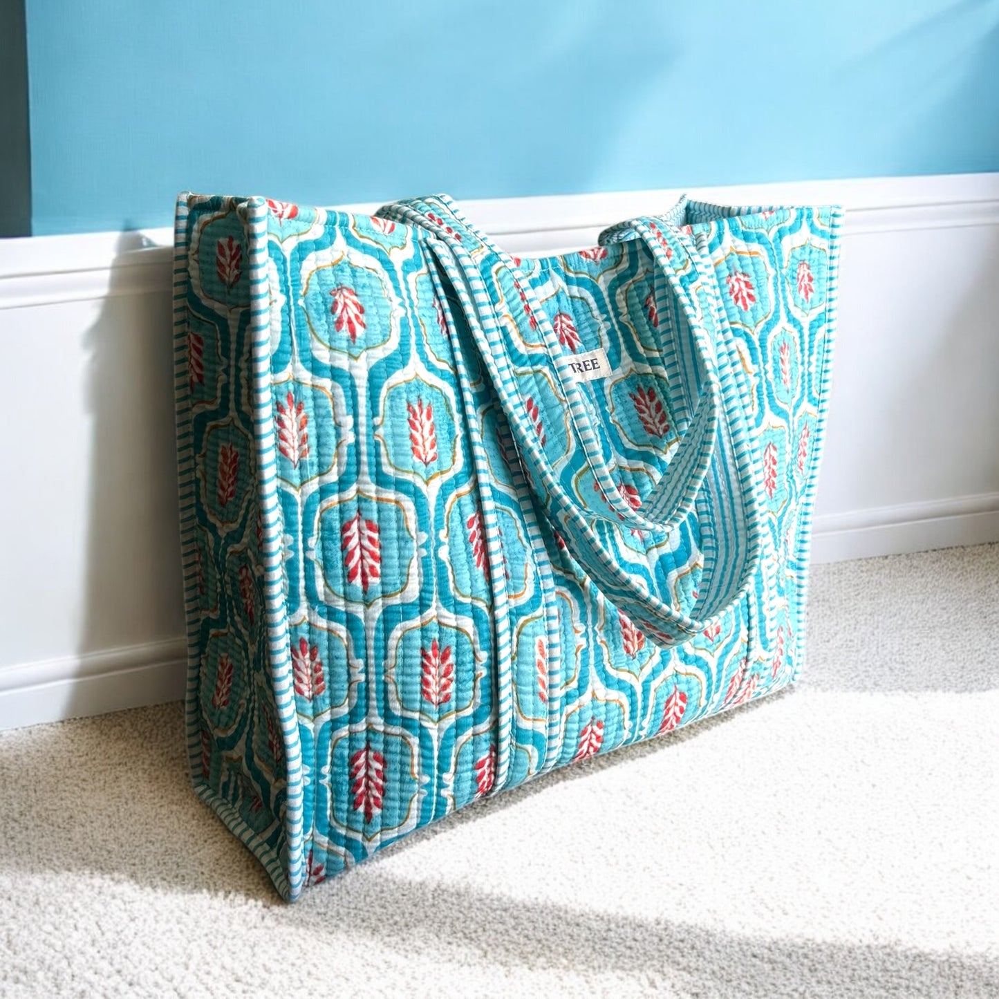 Ogee Aqua Quilted Tote Bag