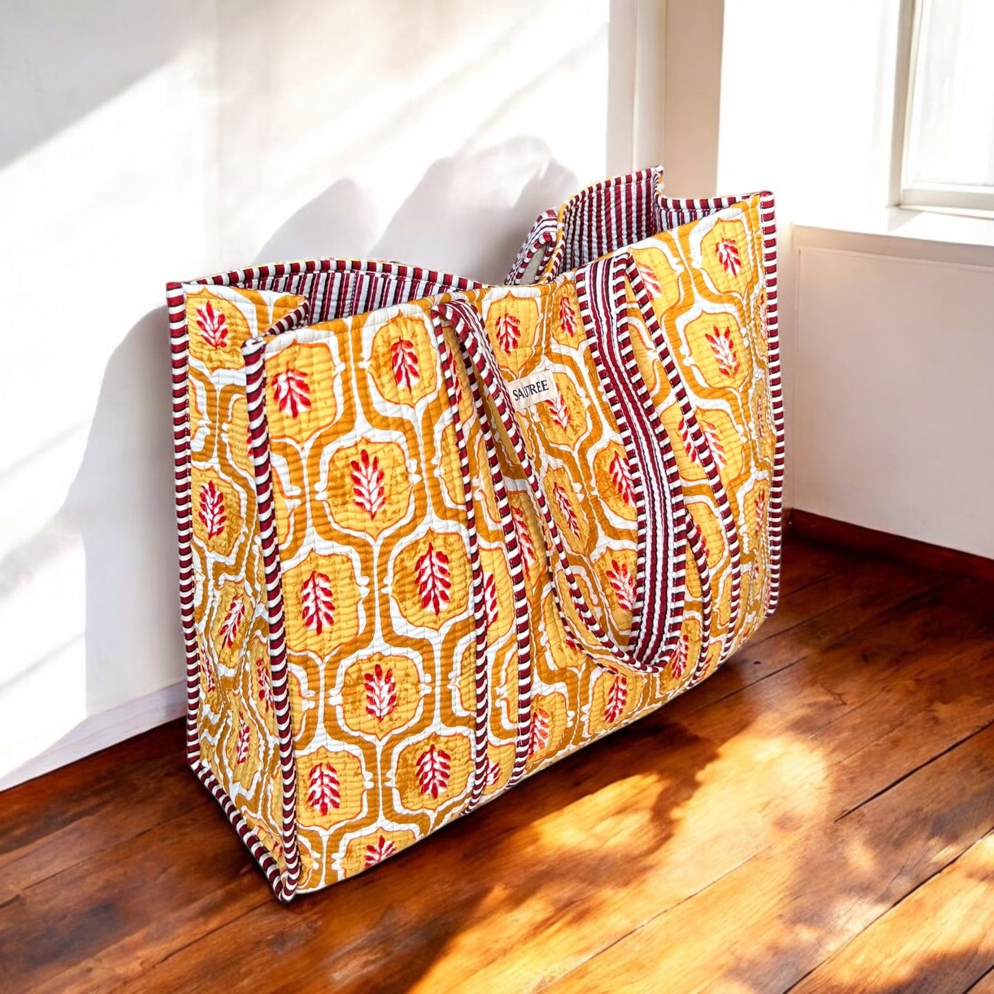 Ethically made floral print cotton bag for everyday use