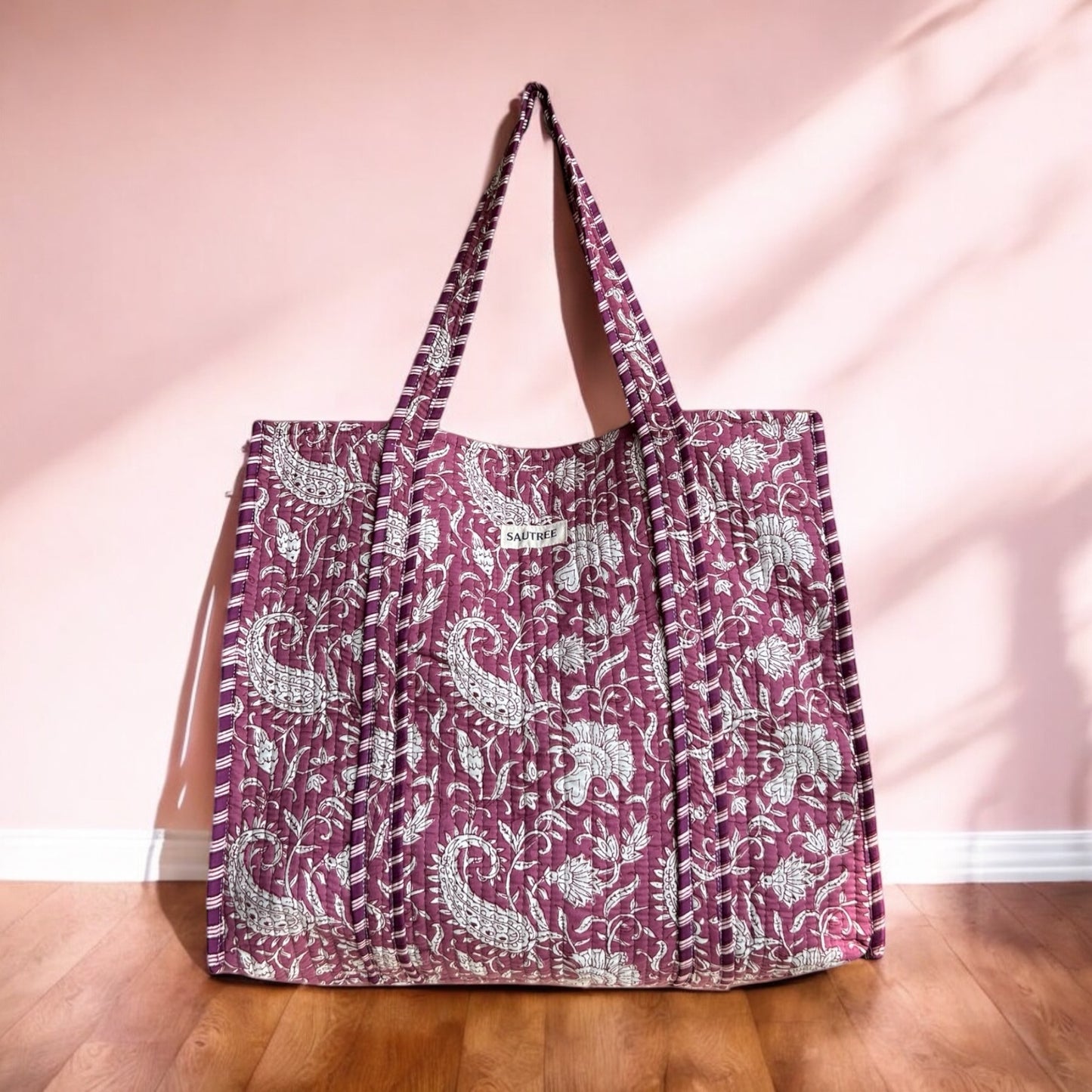 Paisley in Fuchsia Hand Block Printed Tote Bag