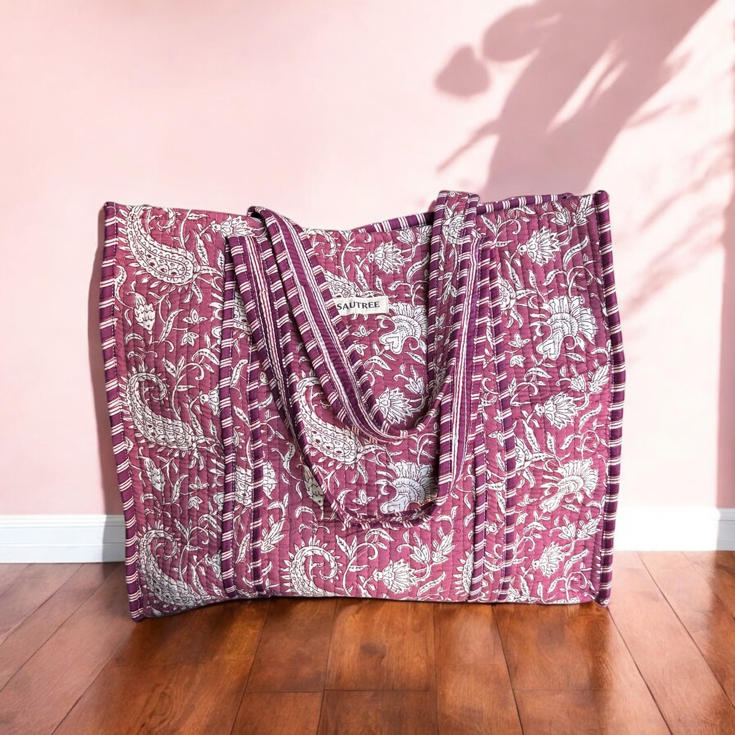 Paisley in Fuchsia Hand Block Printed Tote Bag
