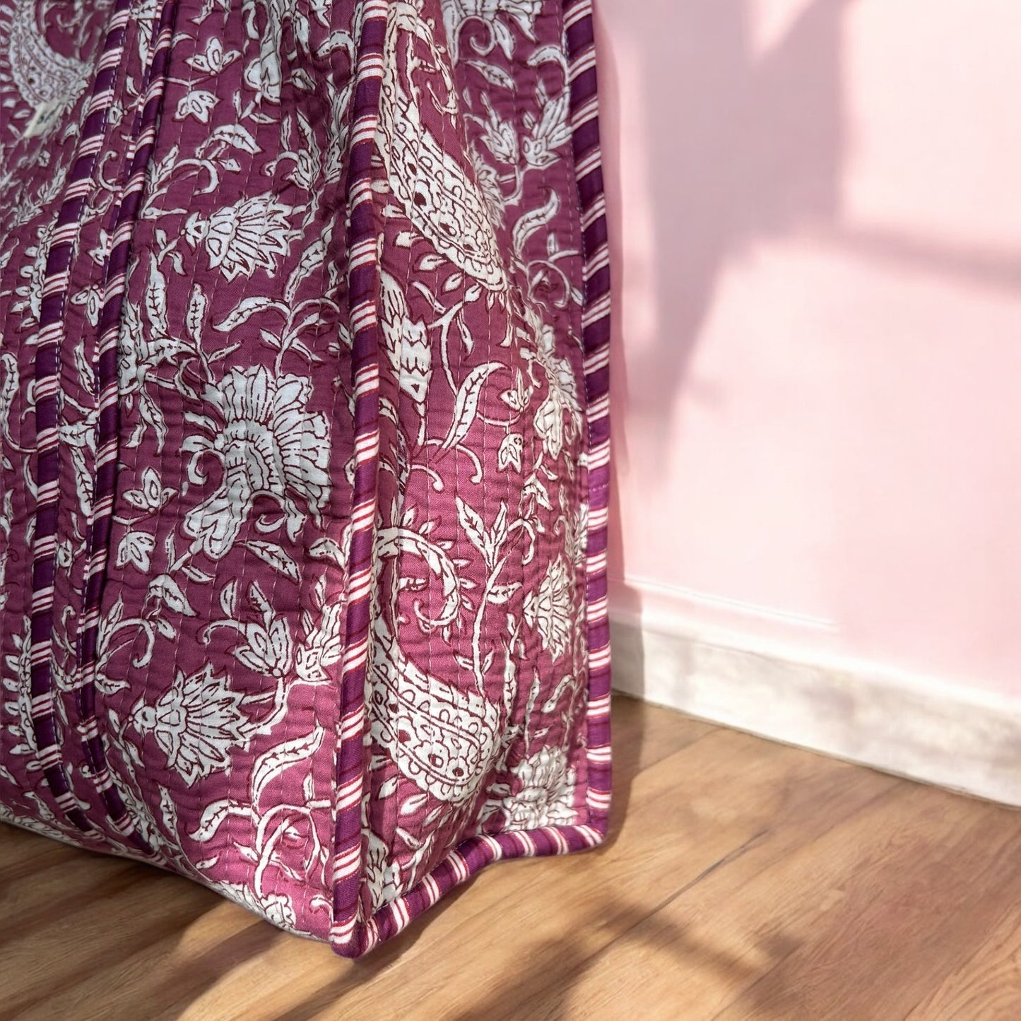 Paisley in Fuchsia Hand Block Printed Tote Bag