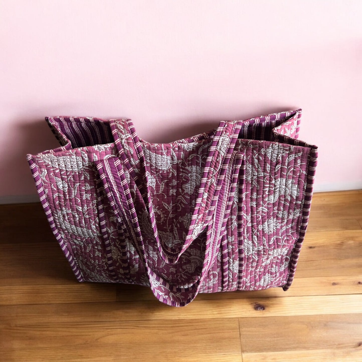 Paisley in Fuchsia Hand Block Printed Tote Bag
