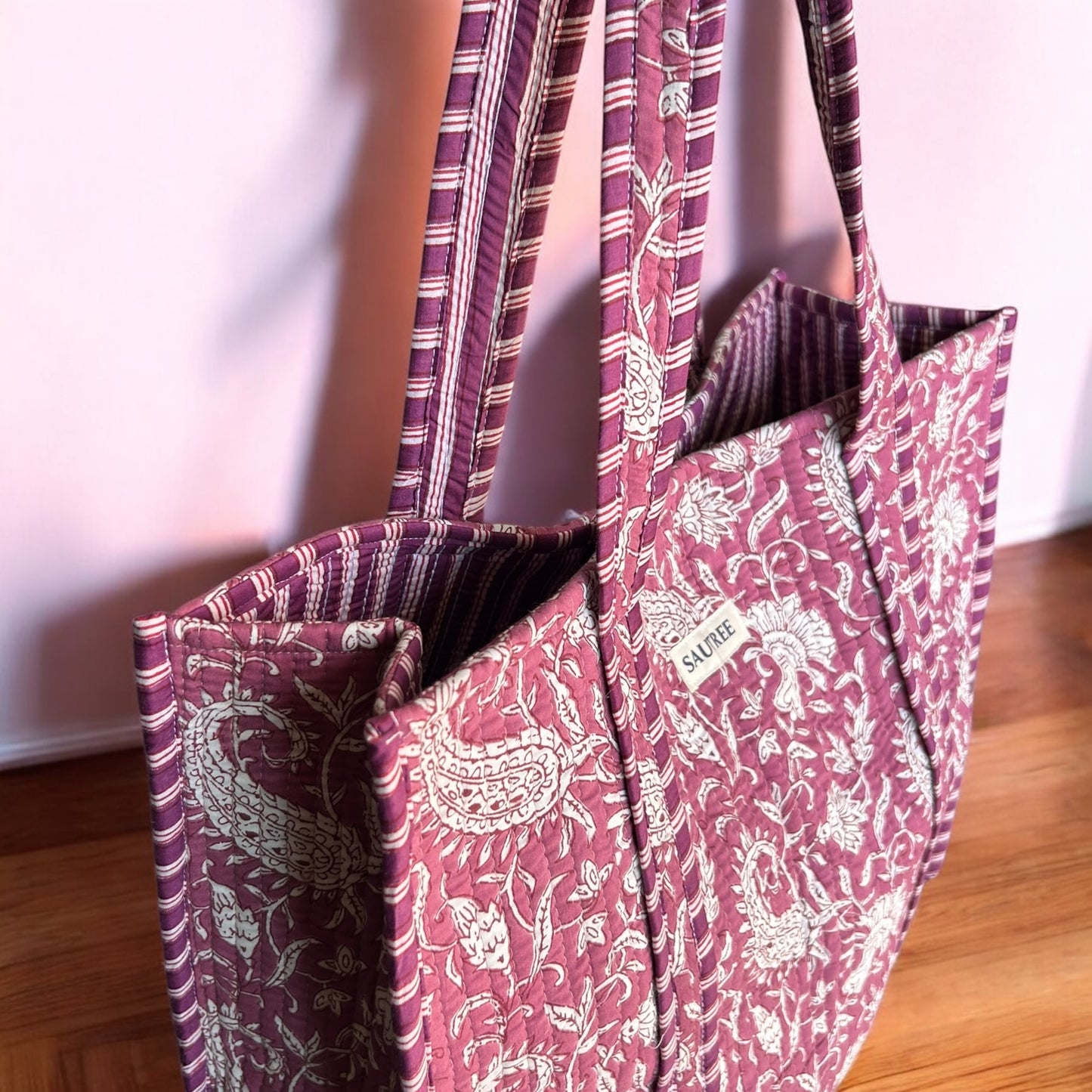 Paisley in Fuchsia Hand Block Printed Tote Bag