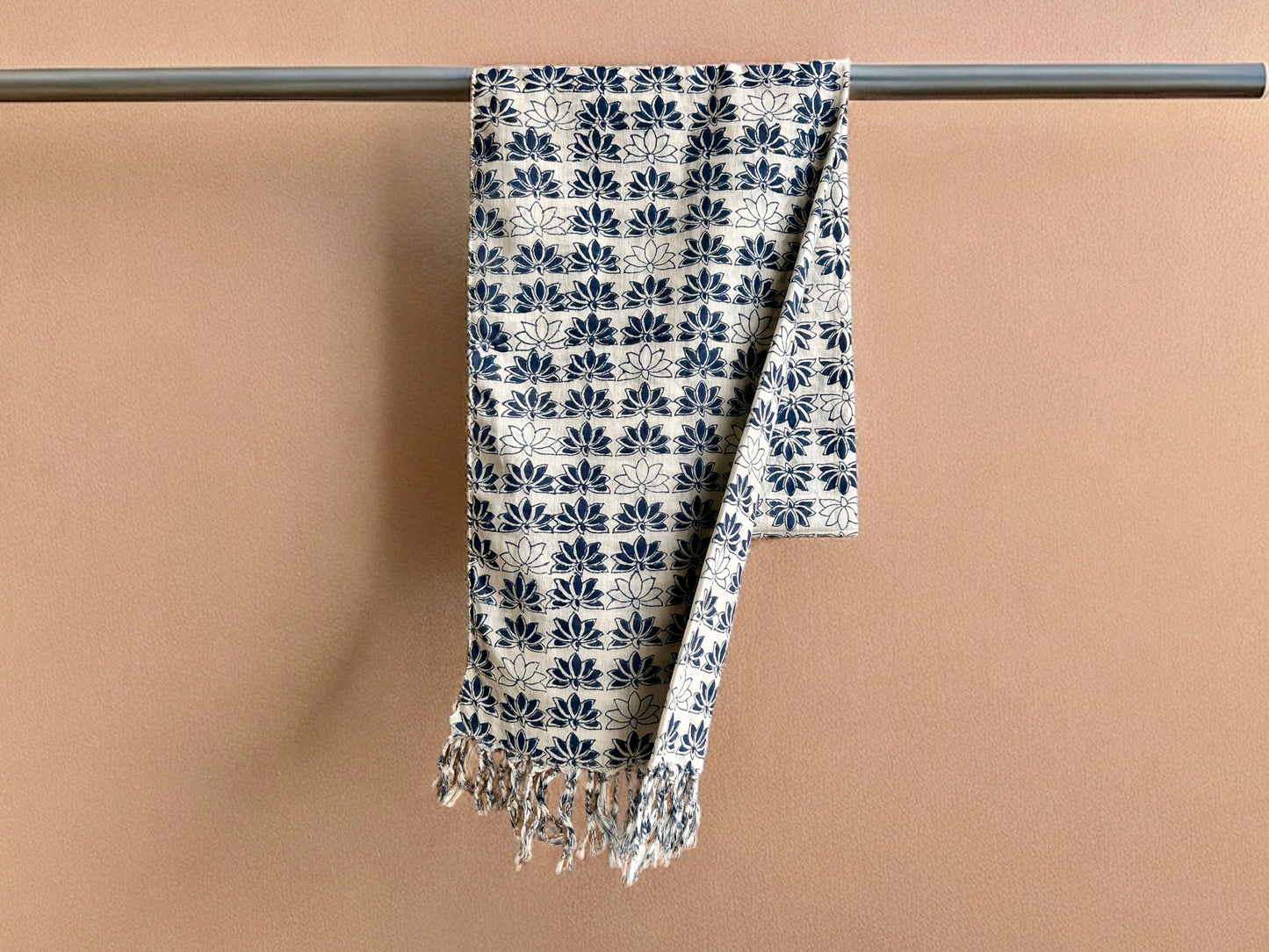 Indigo Lotus Block Printed Scarf