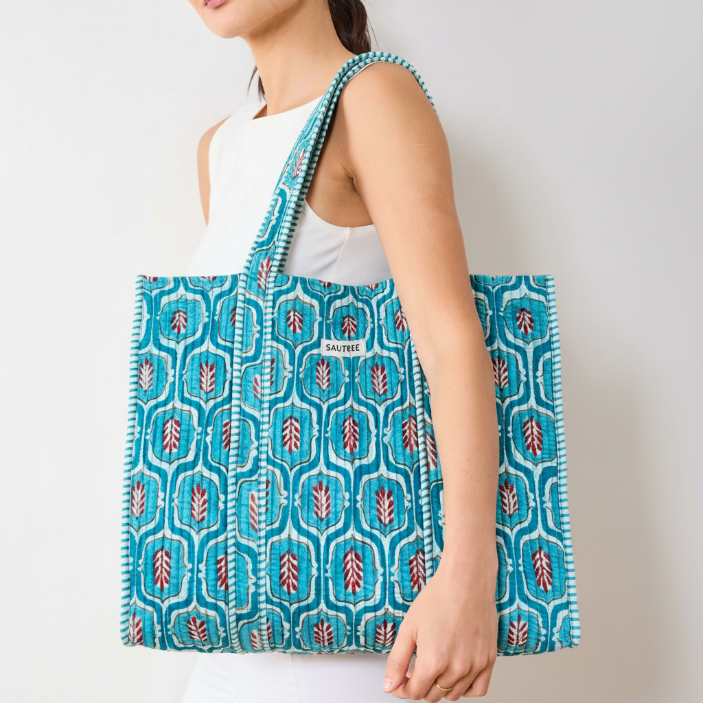 Ogee Aqua Quilted Tote Bag