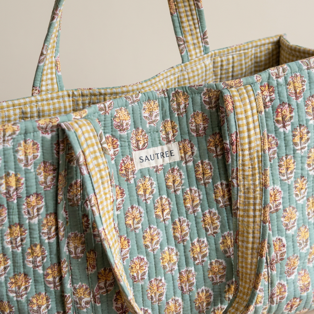 Sea Green Daisy Midi Tote Bag