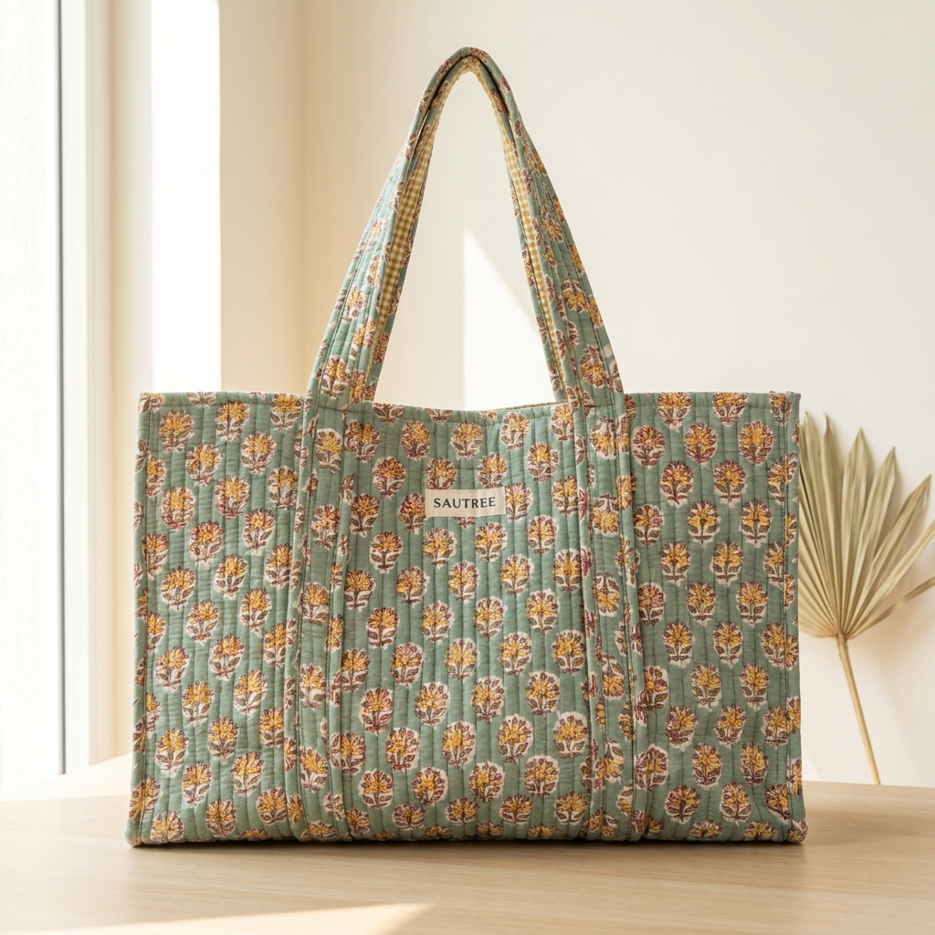 Sea Green Daisy Midi Tote Bag