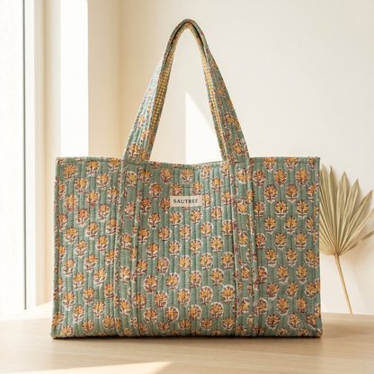 Sea Green Daisy Midi Tote Bag