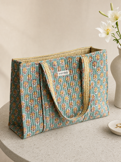 Sea Green Daisy Midi Tote Bag