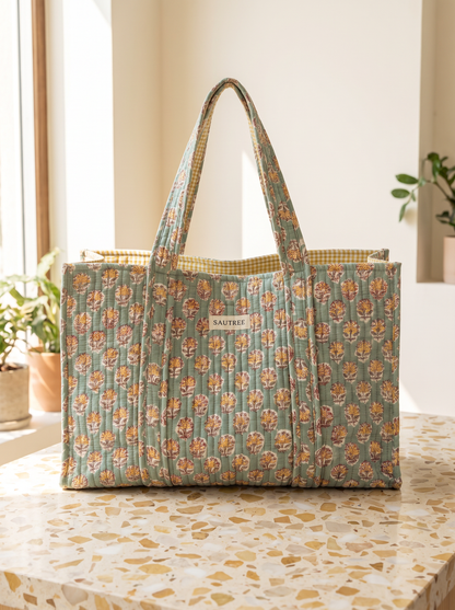 Sea Green Daisy Midi Tote Bag