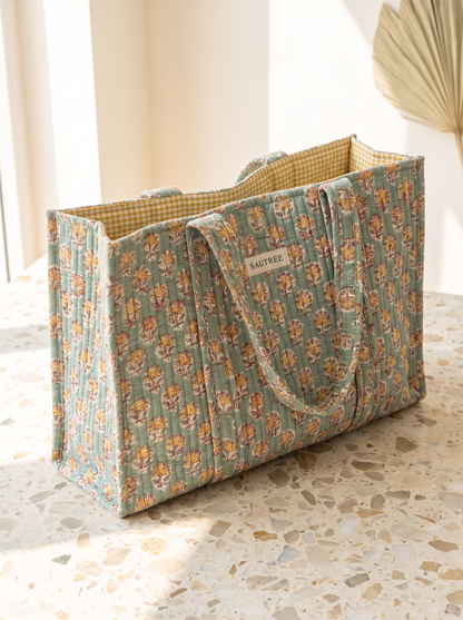 Sea Green Daisy Midi Tote Bag
