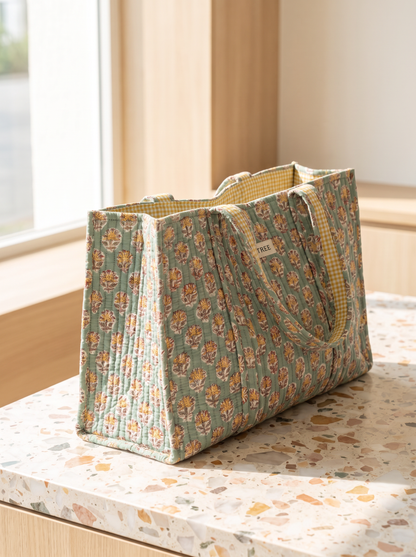 Sea Green Daisy Midi Tote Bag