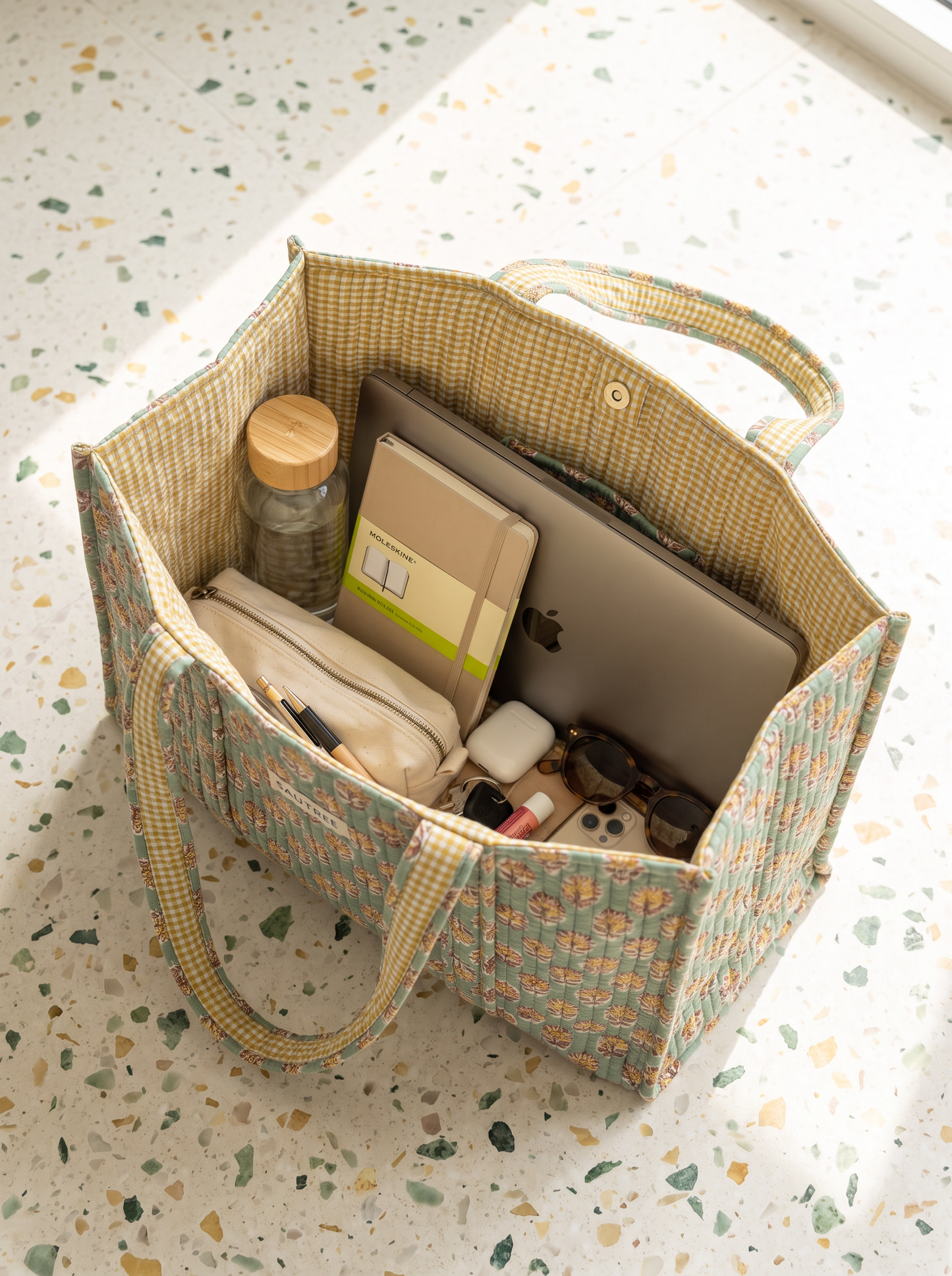 Sea Green Daisy Midi Tote Bag