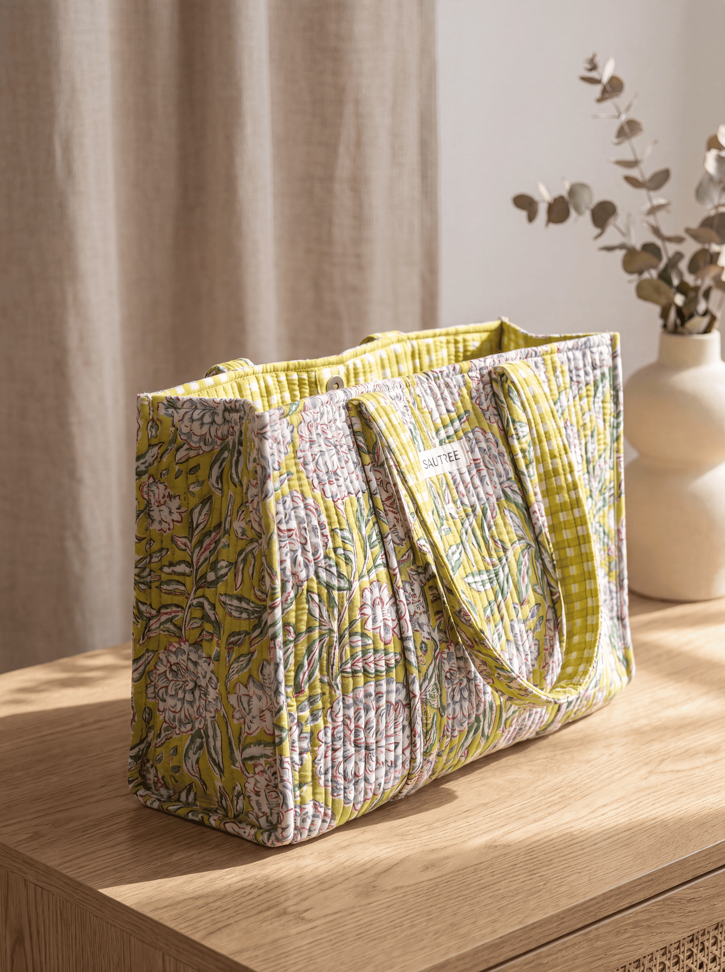 Apple Green Peony Midi Tote Bag