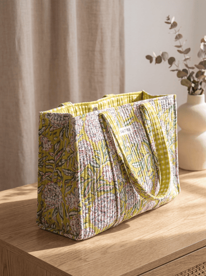 Apple Green Peony Midi Tote Bag