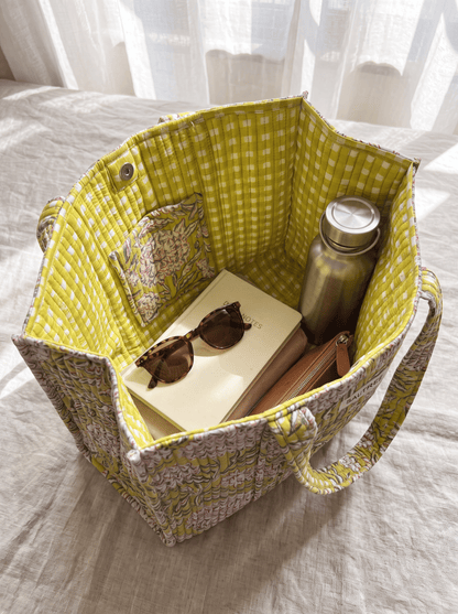 Apple Green Peony Midi Tote Bag