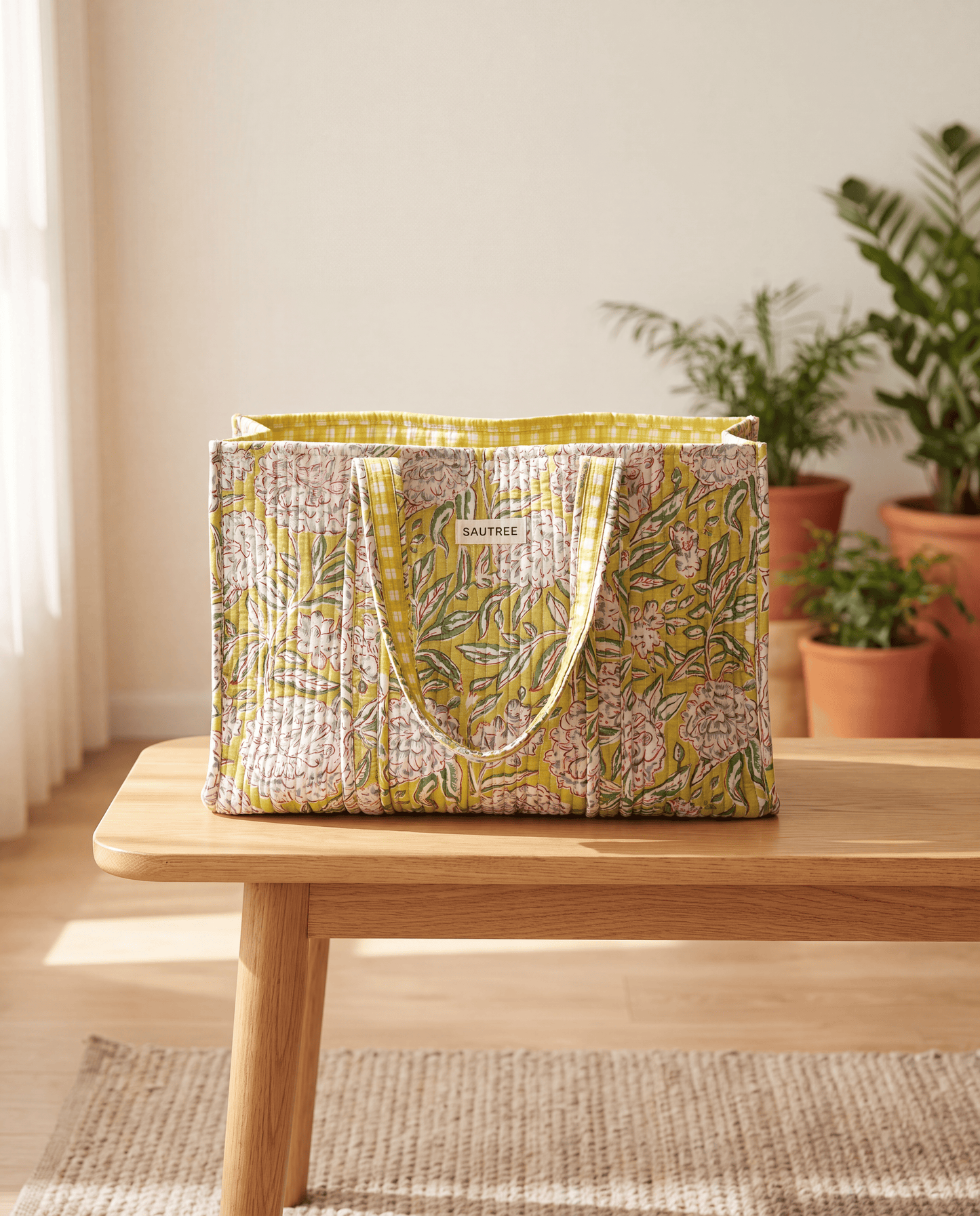Apple Green Peony Midi Tote Bag