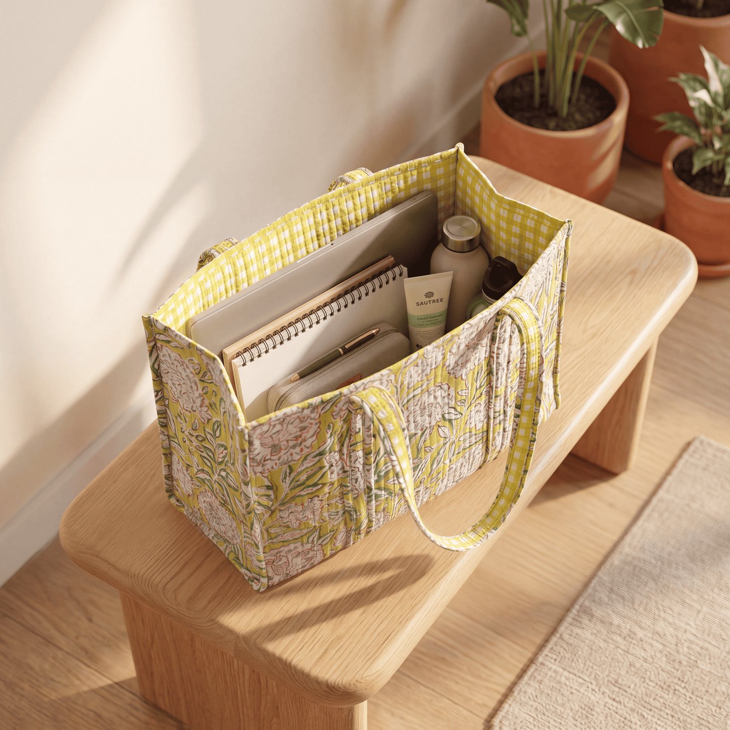 Apple Green Peony Midi Tote Bag
