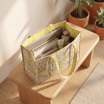 Apple Green Peony Midi Tote Bag