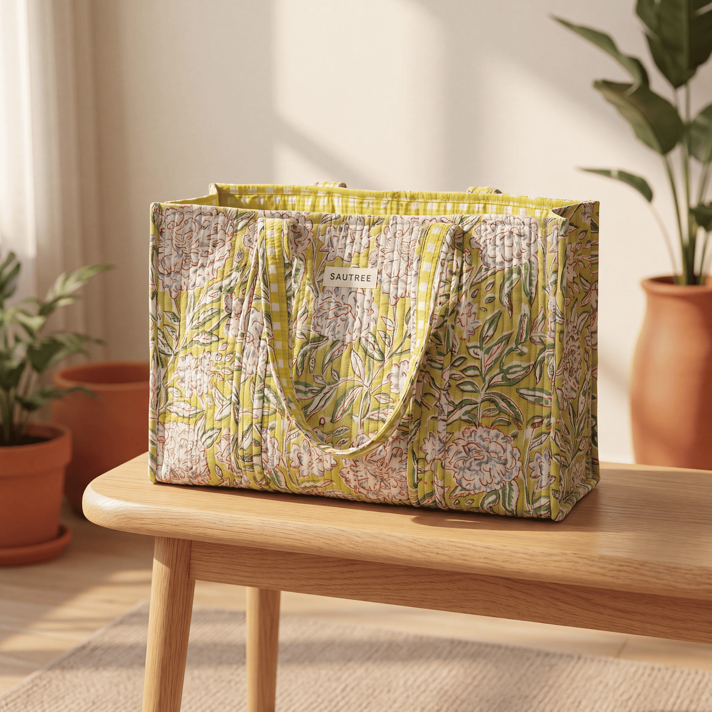 Apple Green Peony Midi Tote Bag