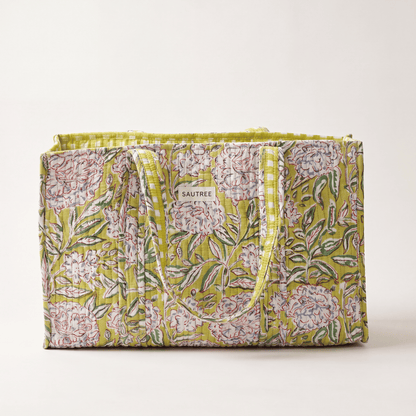 Apple Green Peony Midi Tote Bag
