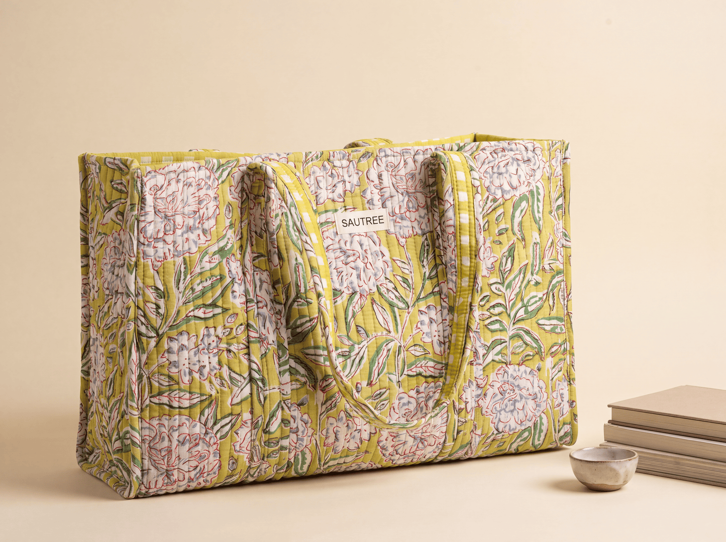 Apple Green Peony Midi Tote Bag