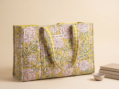 Apple Green Peony Midi Tote Bag