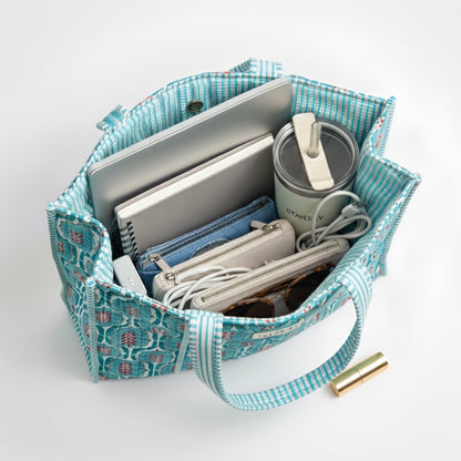 Ogee Aqua Quilted Tote Bag