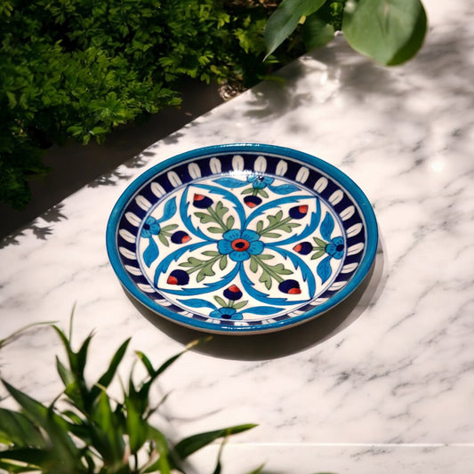 Introducing our exquisite hand painted plate, a timeless piece of functional art that seamlessly blends tradition with contemporary elegance. This stunning plate is meticulously crafted by skilled artisans from Jaipur, India.&nbsp;&nbsp;