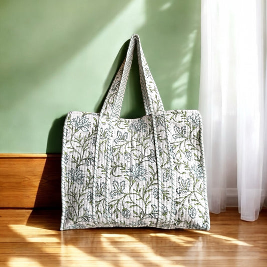 Clematis Hand Block Printed Tote Bag