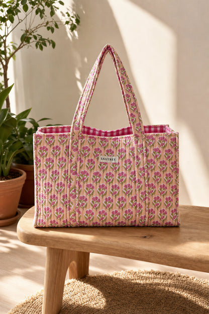 Pink Bellflower Midi Tote Bag
