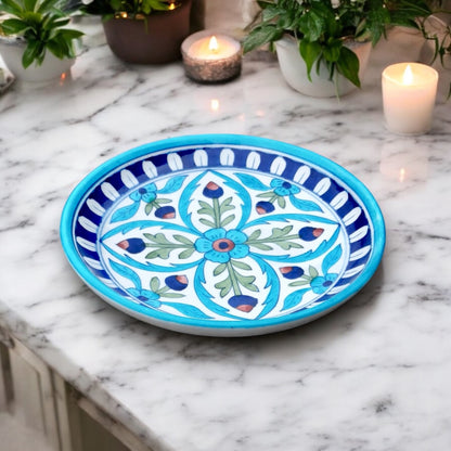 Introducing our exquisite hand painted plate, a timeless piece of functional art that seamlessly blends tradition with contemporary elegance. This stunning plate is meticulously crafted by skilled artisans from Jaipur, India.&nbsp;&nbsp;