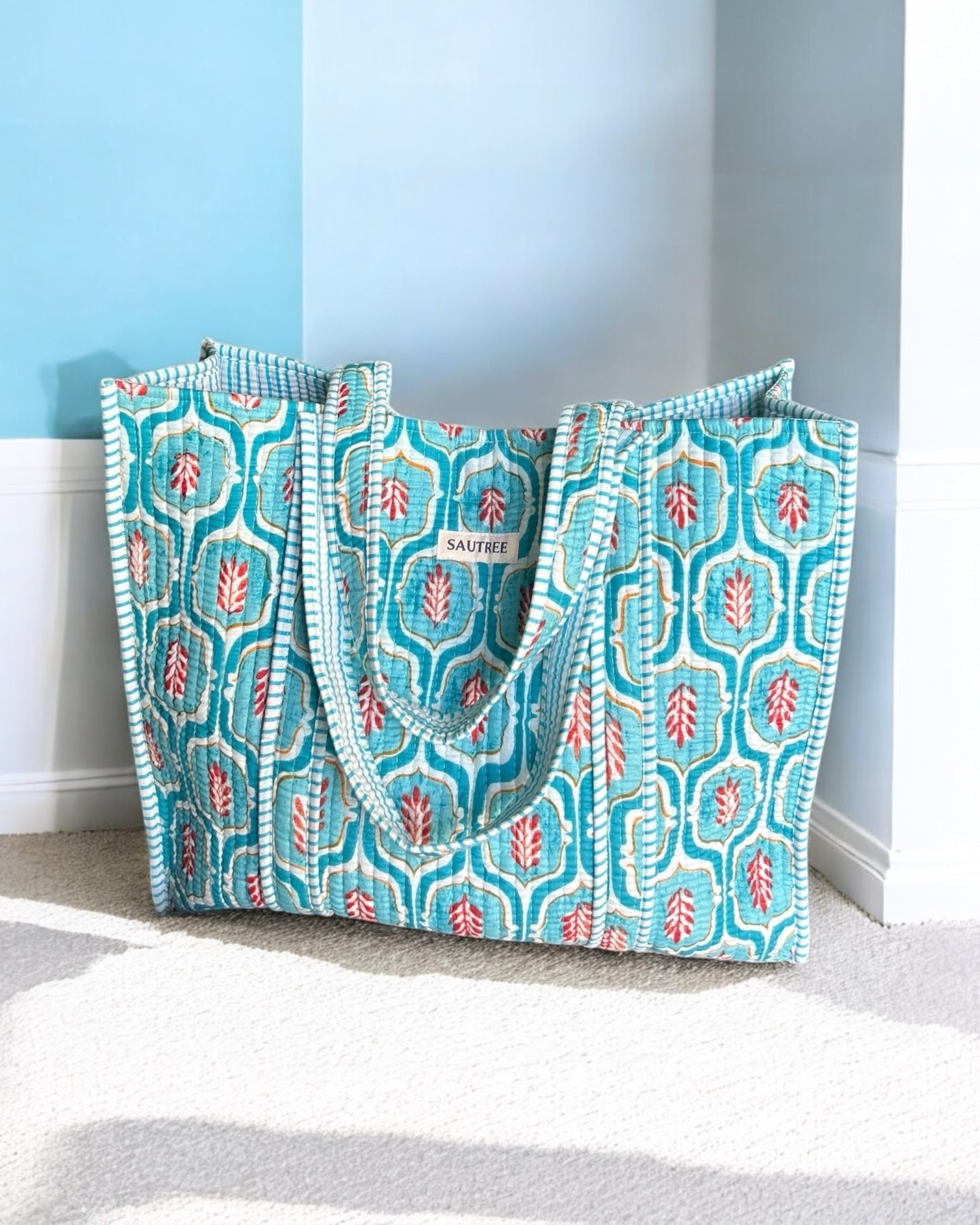 Ogee Aqua Quilted Tote Bag