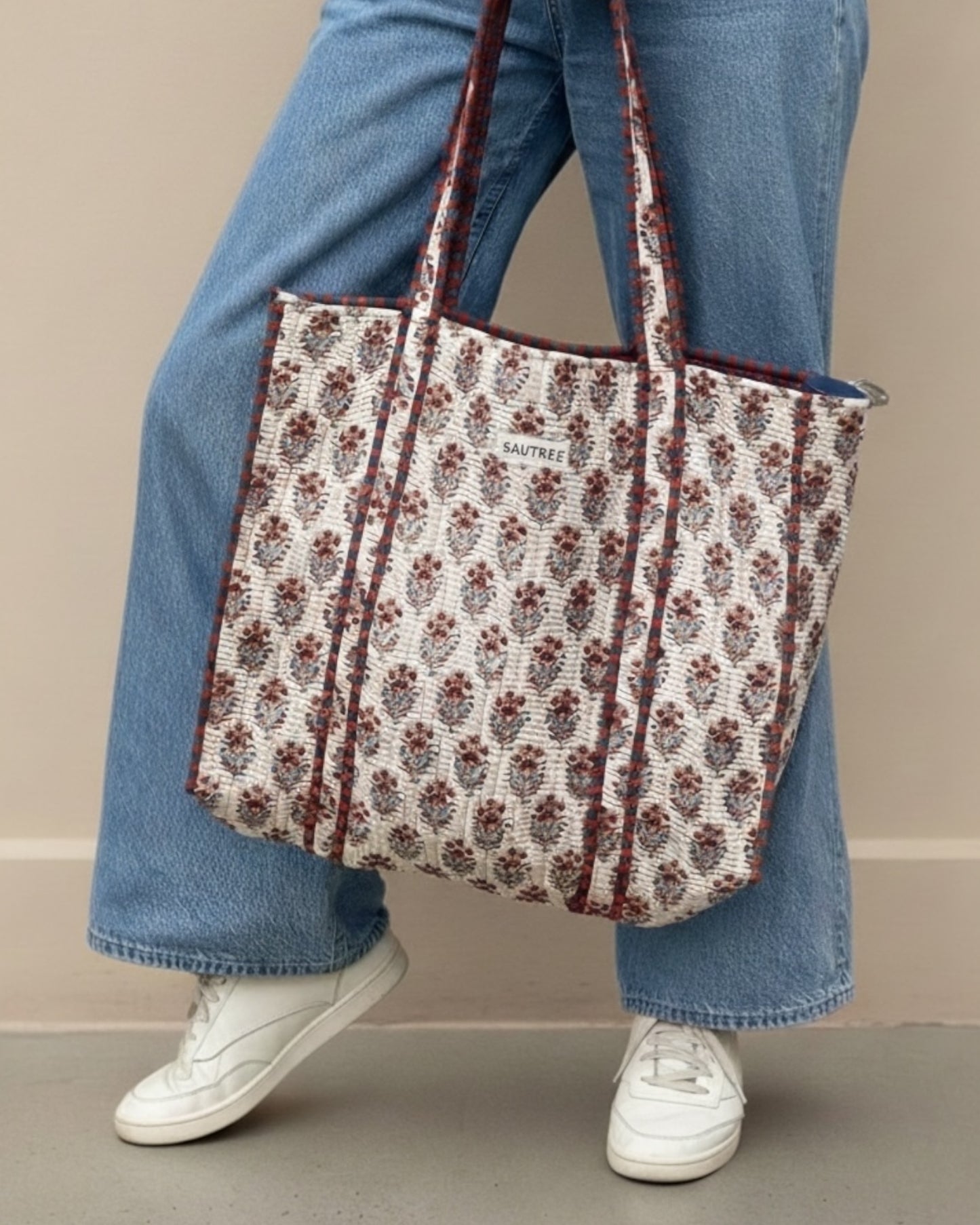 Red Buta Quilted Tote Bag