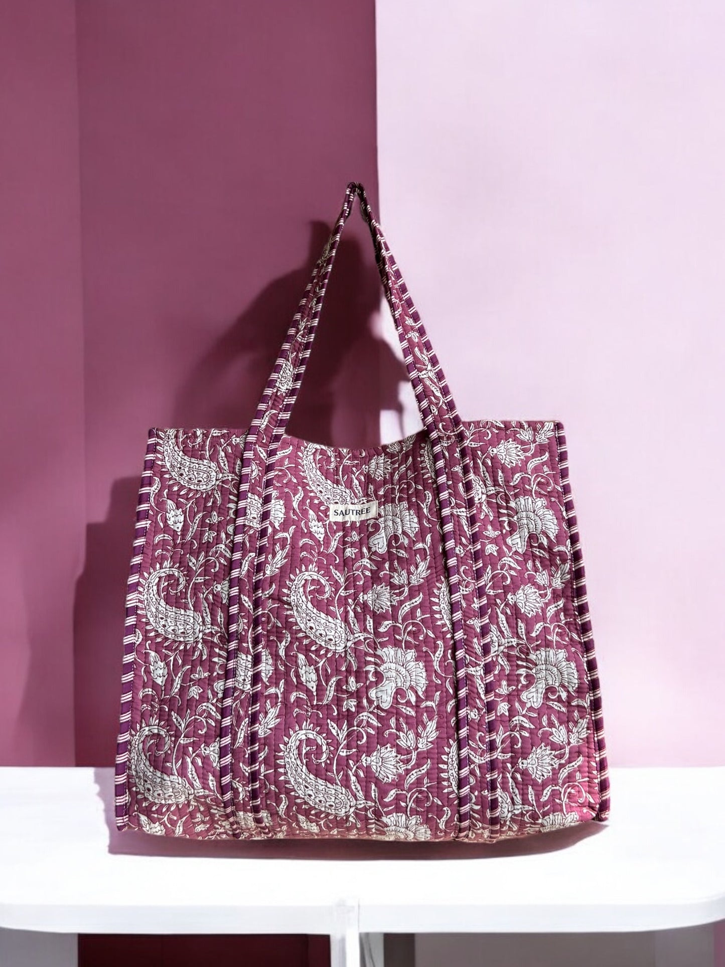 Paisley in Fuchsia Hand Block Printed Tote Bag