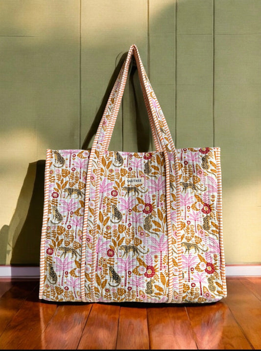 Jungle Escape Hand Block Printed Tote Bag