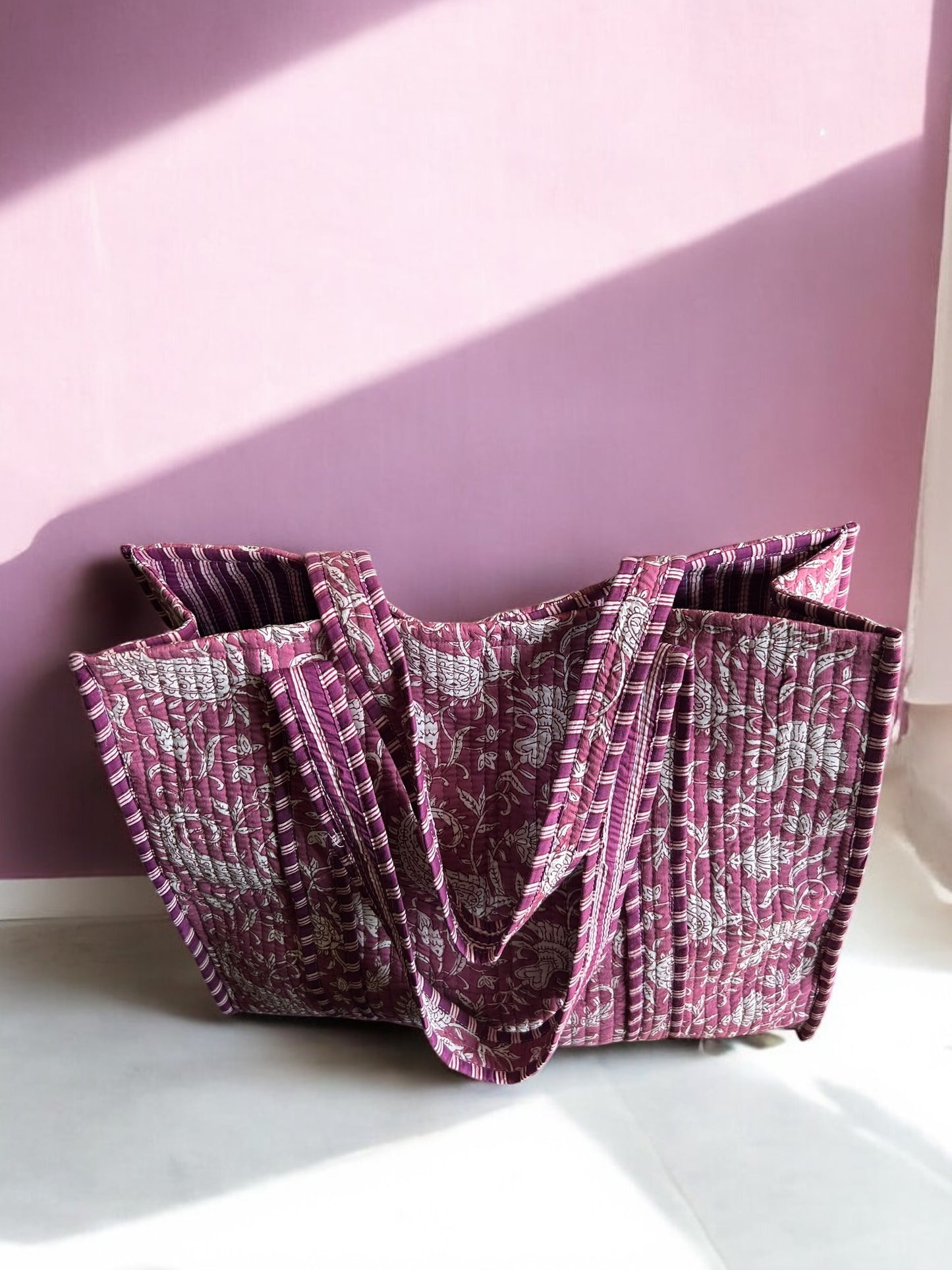 Paisley in Fuchsia Hand Block Printed Tote Bag