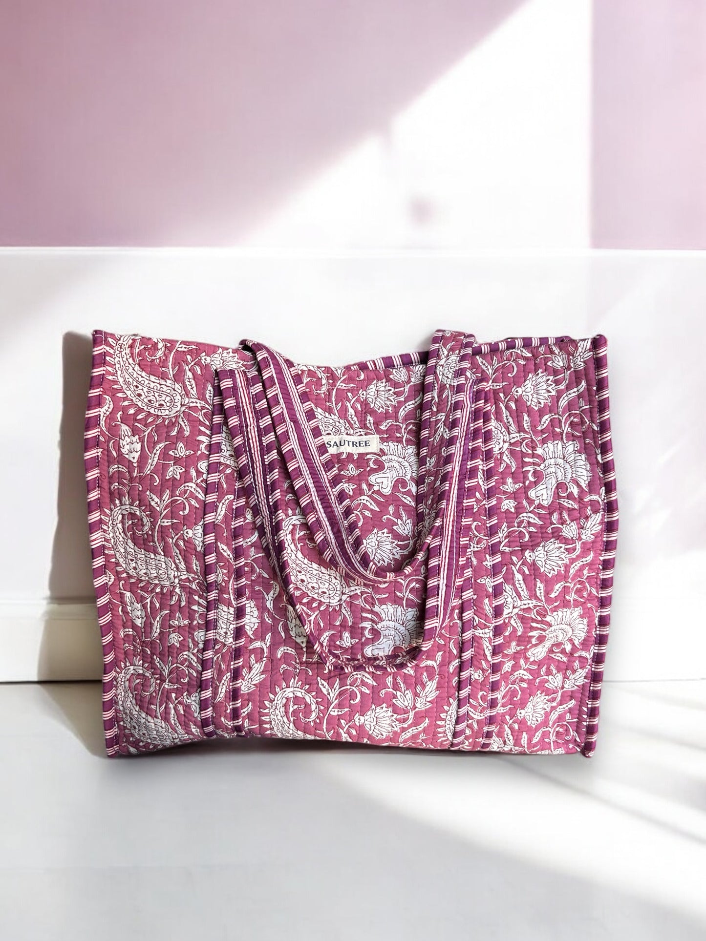 Paisley in Fuchsia Hand Block Printed Tote Bag