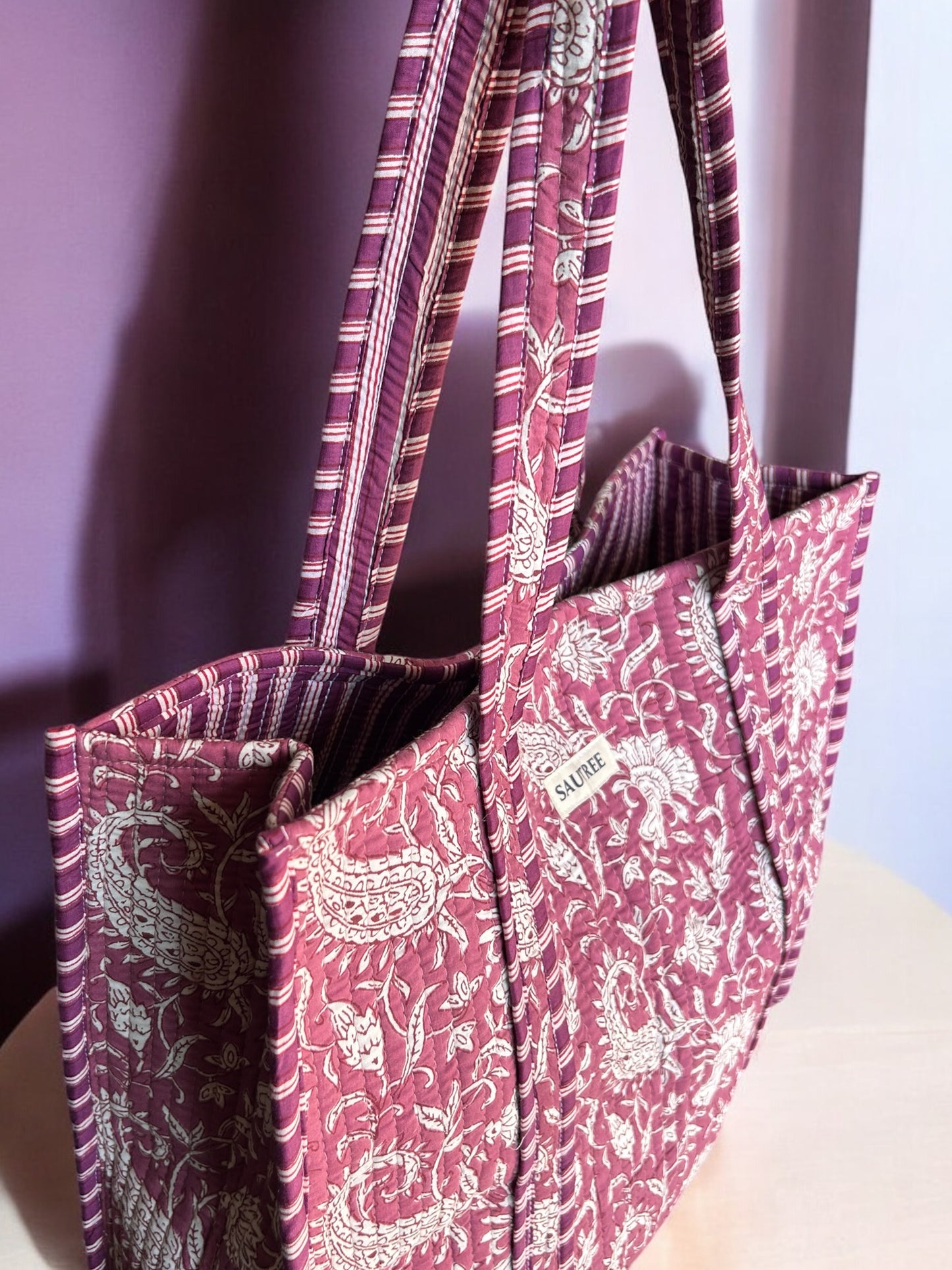 Paisley in Fuchsia Hand Block Printed Tote Bag