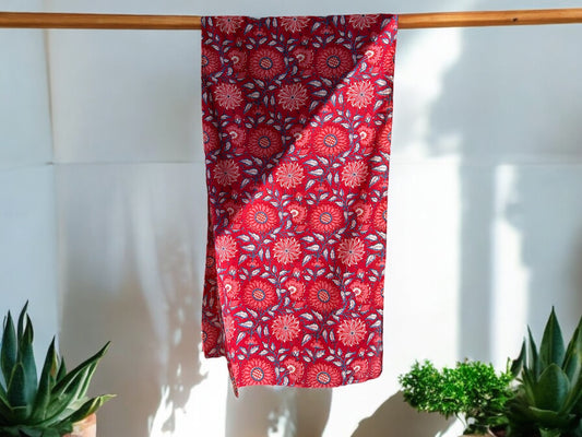 Dahlias Hand Block Printed Scarf