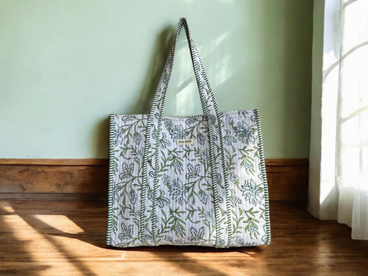 Clematis Hand Block Printed Tote Bag