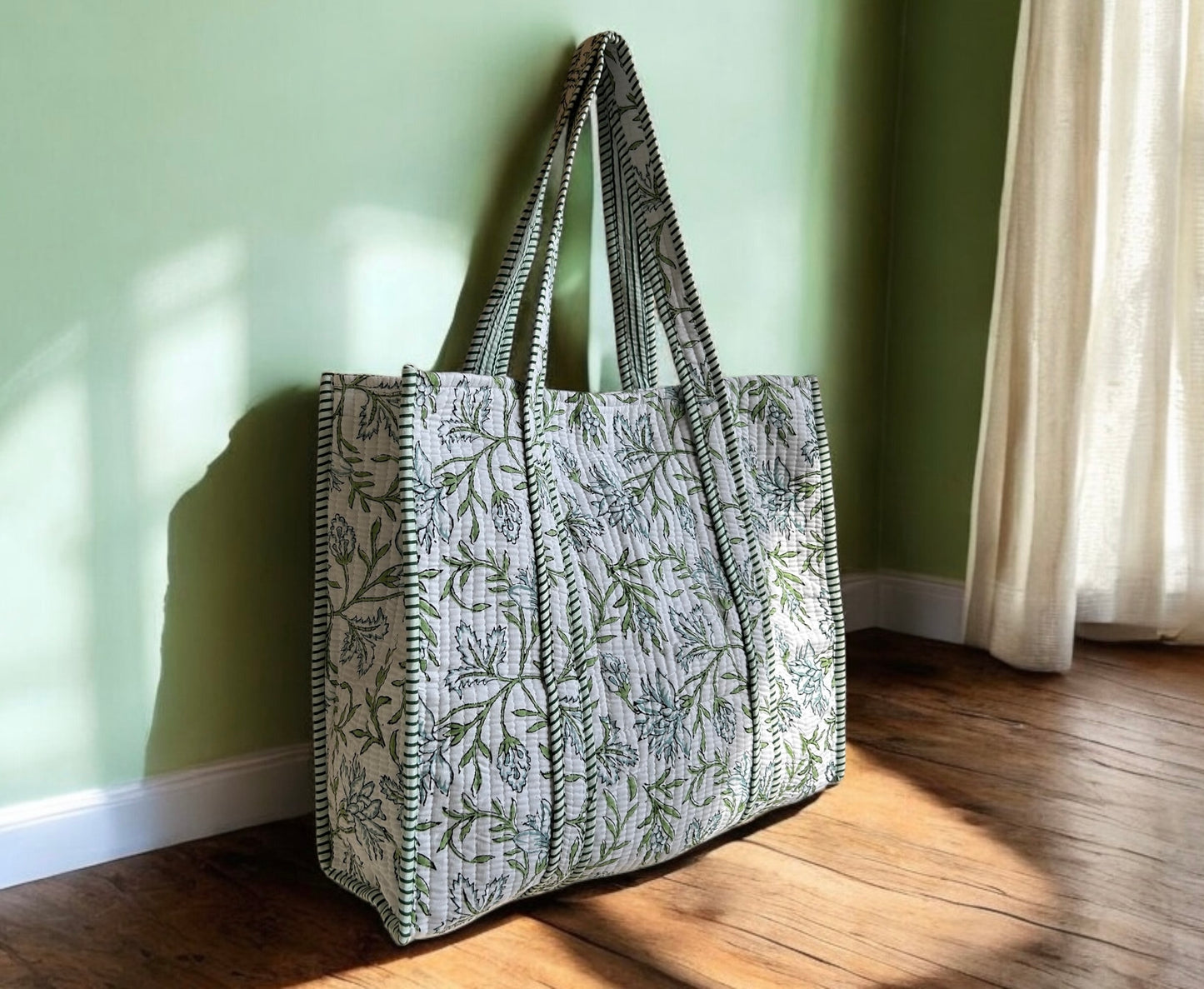 Clematis Hand Block Printed Tote Bag