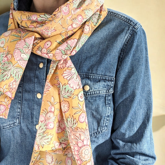 Yellow Poppy Block Printed Scarf