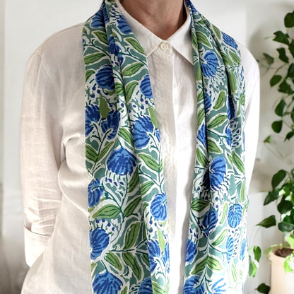 Rain Flowers Block Printed Scarf