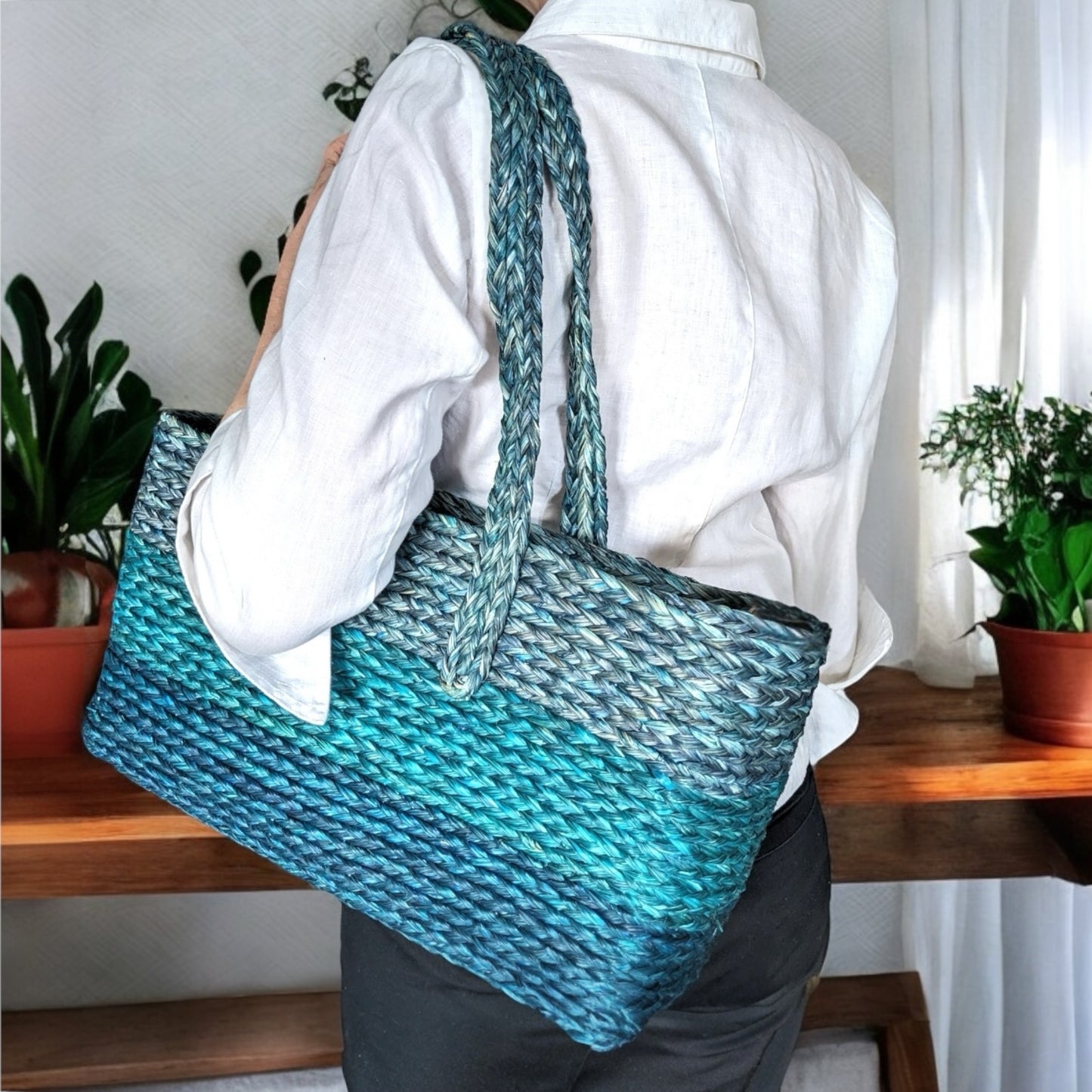 Teal Handmade Sabai Grass Bag