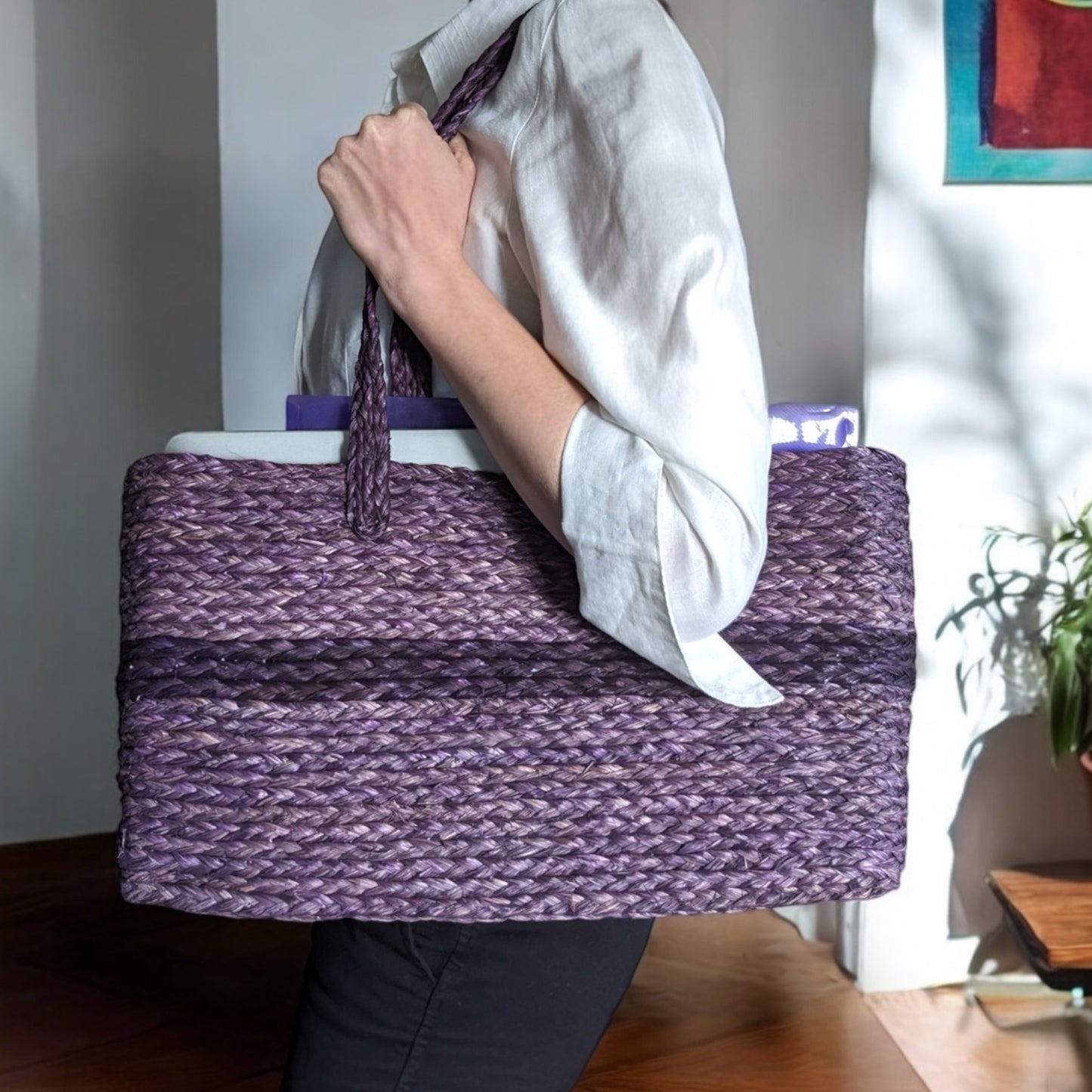 Deep Lavender Handmade Sabai Grass Bag