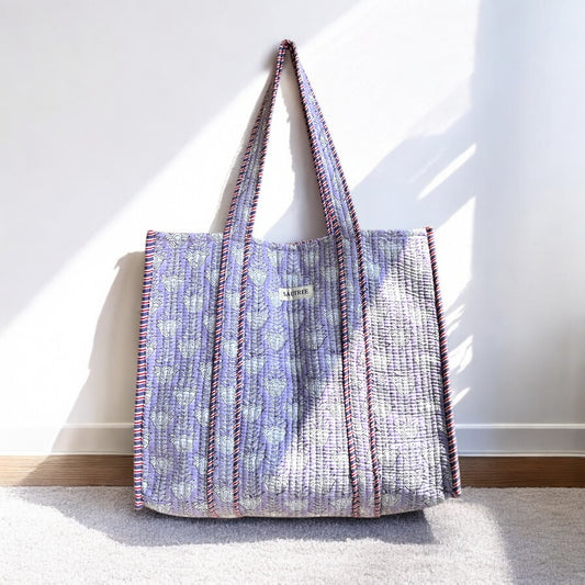 Lilac Garden Hand Block Printed Tote Bag